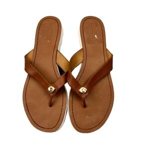 Coach Shelly Women's Flip Flop 10B Saddle Brown Leather Slip On Thong Sandal